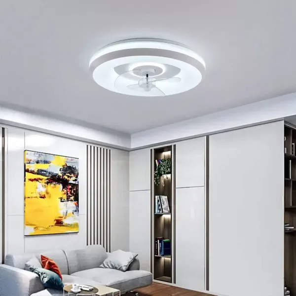 Moderní nízkoprofilový stropní ventilátor se světlem a funkcí dálkového stmívání s nočním režimem, 18,5palcový bílý stropní ventilátor Moderní nízkoprofilový stropní ventilátor se světlem a funkcí dálkového stmívání s nočním režimem, 18,5palcový bílý stropní ventilátor