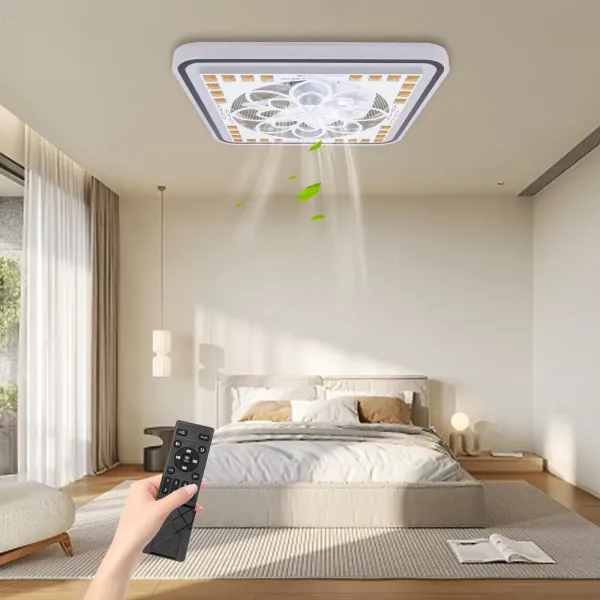 Čtvercový ventilátor LED světlo s dálkovým ovládáním Nastavitelný ventilátor Stropní světlo Stropní bezlopatkový ventilátor se zapuštěnou montáží se světelnou LED stmívatelným lustrem