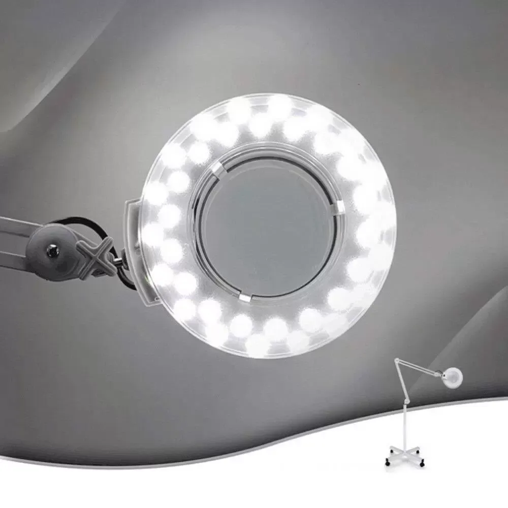 22W 5X LED lupa s mobilním stojanem a bílými kolečky Lupa Světlo pro kosmetický salon, lékařskou ordinaci (5 dioptrií)