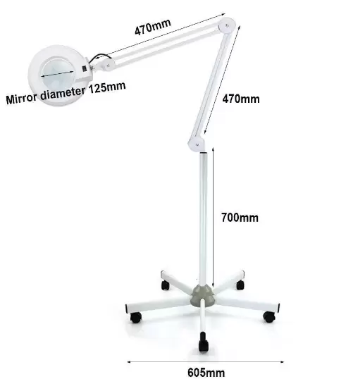 22W 5X LED lupa s mobilním stojanem a bílými kolečky Lupa Světlo pro kosmetický salon, lékařskou ordinaci (5 dioptrií)