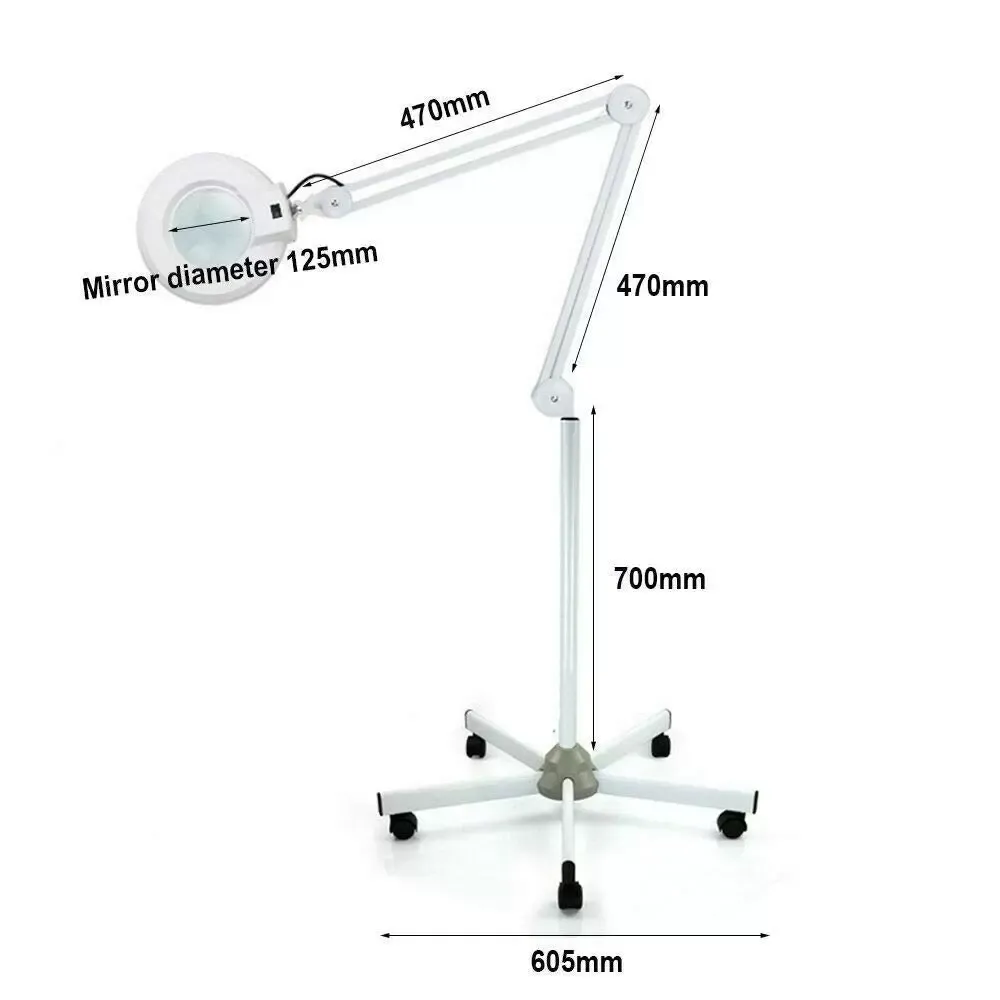 8x dioptrická LED lupa se světlem, studeným světlem, kosmetickou lampou, otočným ramenem, LED lupou se stojanem a kolečky