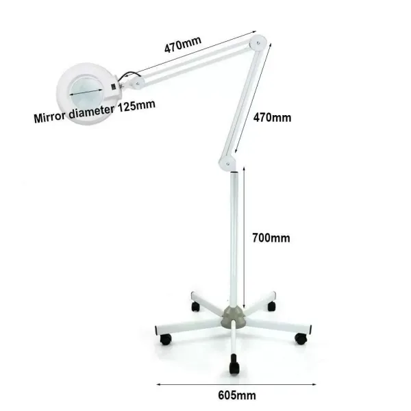 8x dioptrická LED lupa se světlem, studeným světlem, kosmetickou lampou, otočným ramenem, LED lupou se stojanem a kolečky