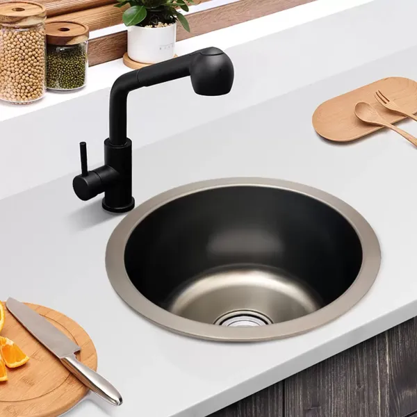 Šedý kuchyňský dřez 36 cm kulatý dřez Jednodílný koupelnový dřez integrovaný z nerezové oceli, pro koupelnovou zeleninu