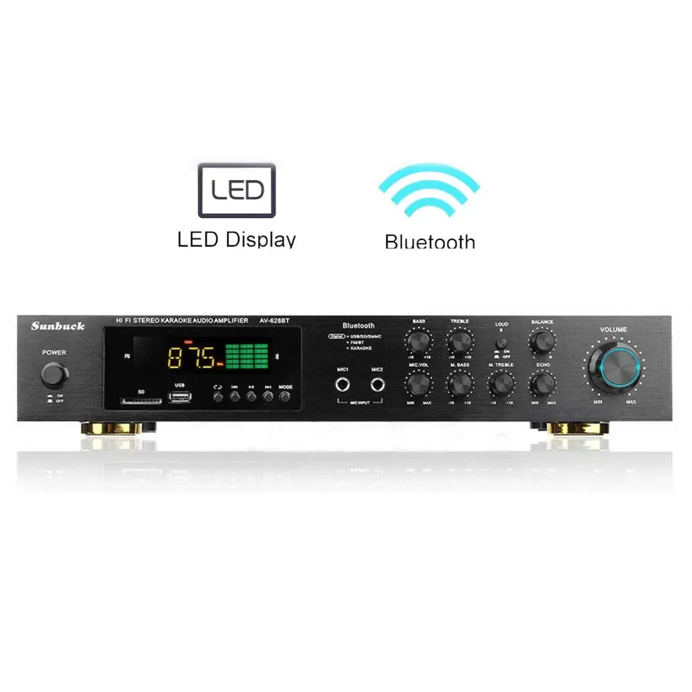600W Mini HiFi Bluetooth výkonový zesilovač – 4,2 FM/AM stereo digitální zesilovač – audio kanál