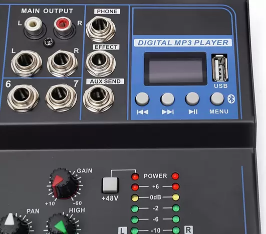 7kanálový Bluetooth audio mixážní pult USB DJ Sound 48V Phantom mixážní pult pro kytaristy, zpěváky nebo producenty