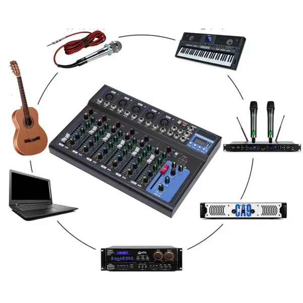 7kanálový Bluetooth audio mixážní pult USB DJ Sound 48V Phantom mixážní pult pro kytaristy, zpěváky nebo producenty