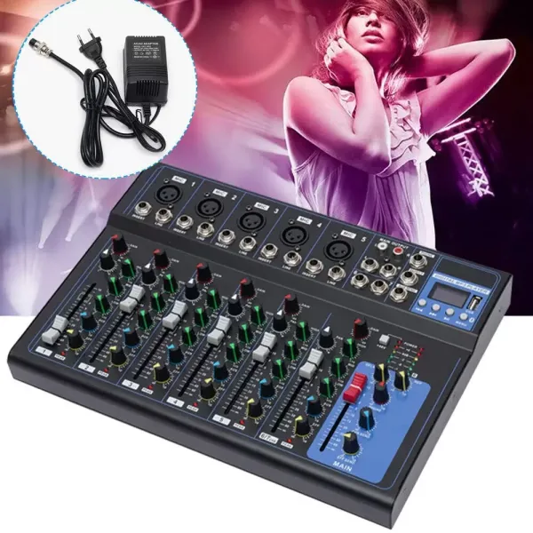7kanálový Bluetooth audio mixážní pult USB DJ Sound 48V Phantom mixážní pult pro kytaristy, zpěváky nebo producenty