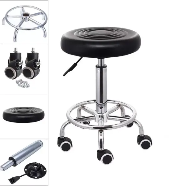 Otočná stolička s kolečky - Výškově nastavitelná - 44 cm až 57 cm - Funkční pracovní stolička - pro kadeřníka - Estetika - Zubař Bar Studio Otočná stolička s kolečky - Výškově nastavitelná - 44 cm až 57 cm - Funkční pracovní stolička - pro kadeřníka - Estetika - Zubař Bar Studio