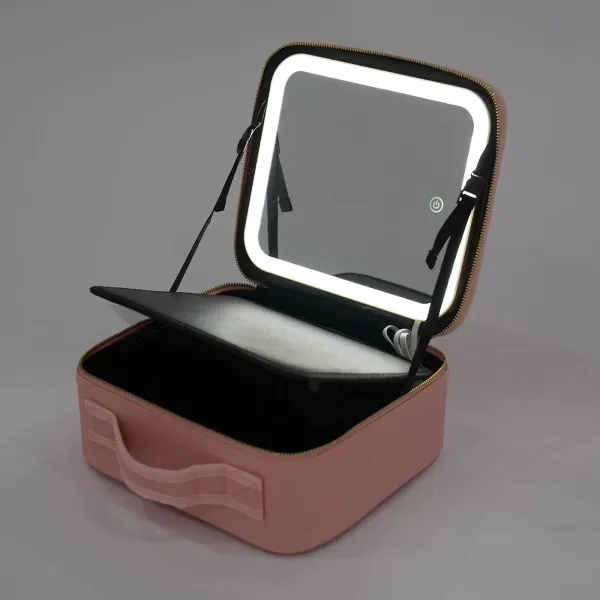 PU taštička na make-up pro ženy se zrcadlem a LED světlem, růžová PU taštička na make-up pro ženy se zrcadlem a LED světlem, růžová