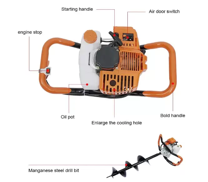 Plynová vrtačka 52 CC s 2-taktním motorem, 3 x 4