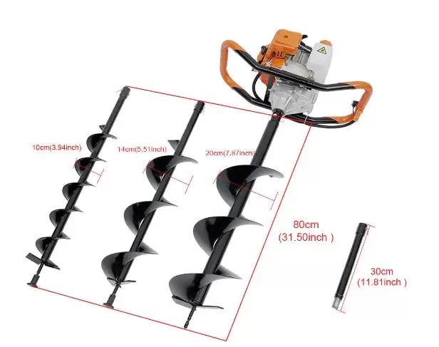 Plynová vrtačka 52 CC s 2-taktním motorem, 3 x 4
