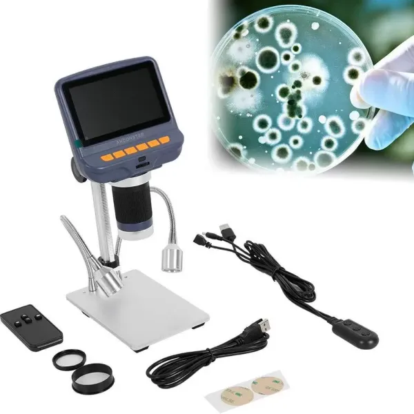Digitální mikroskop LCD - AD106 HDMI - Digitální mikroskop s 8 vestavěnými LED diodami + 2 LED světly - USB 300