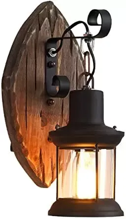 Retro Vintage nástěnné svítidlo Lehké průmyslové svítidlo Venkovní svítidlo Dřevěné nástěnné svítidlo 220V E27 (bez žárovky)