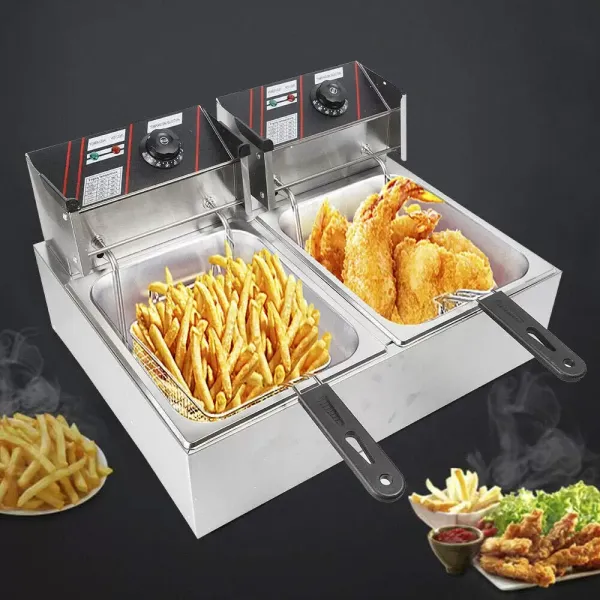 Nerezová dvojitá fritéza 12L studené zóny dvojitá elektrická fritéza Termostat 60-200°C s košem a víkem