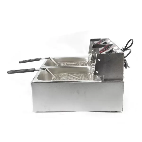 Nerezová dvojitá fritéza 12L studené zóny dvojitá elektrická fritéza Termostat 60-200°C s košem a víkem