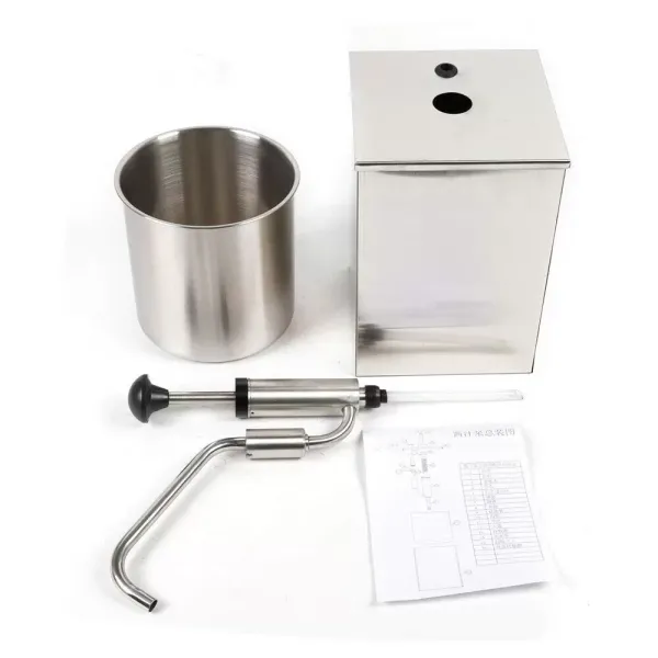 Zásobník na omáčky z nerezové oceli 4L - pro restaurace a domácí kuchyně - 20 x 20 x 28 cm Zásobník na omáčky z nerezové oceli 4L - pro restaurace a domácí kuchyně - 20 x 20 x 28 cm