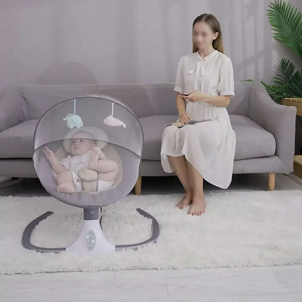Elektrická dětská kolébka - Automatické houpání - Bluetooth - S hudbou - Pro děti od 0 do 12 měsíců - Šedá