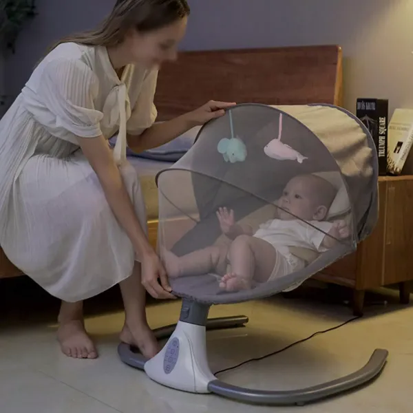Elektrická dětská kolébka - Automatické houpání - Bluetooth - S hudbou - Pro děti od 0 do 12 měsíců - Šedá