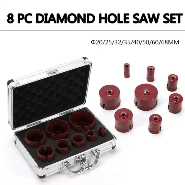 8dílná sada diamantových vrtáků M14 20/25/32/35/40/50/60/68 mm diamantové vrtáky