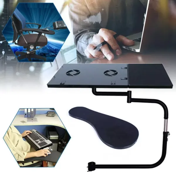 Plně mobilní stojan na notebook se sponou na židli, podpěra zápěstí