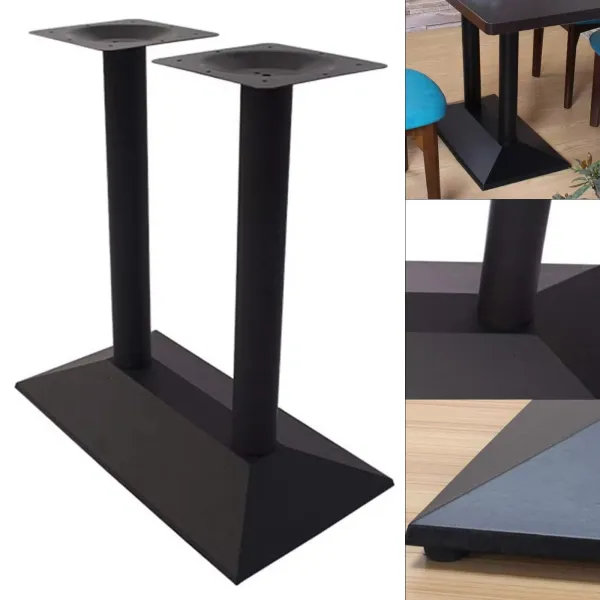 72 cm nohy stolu s dvojitými sloupky, ocelová základna, obdélníková základní deska, bistro stůl, černá základna