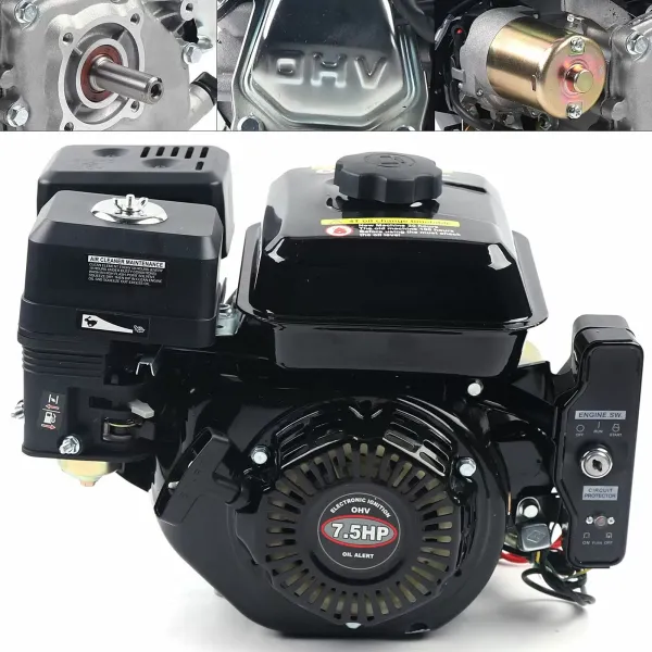 212 cm³ 4taktní benzínový motor - 7,5 HP sloupový motor OHV - Snadné startování s elektrickým startováním - 1 válec