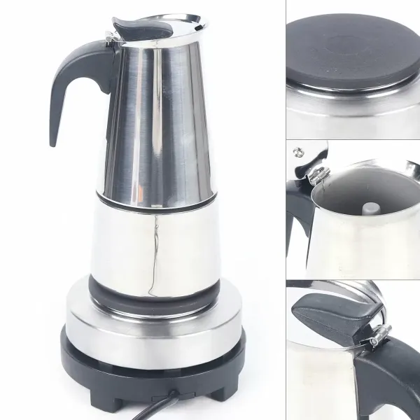Kávovar na espresso Nerezový elektrický moka kávovar na 6 šálků 300ml s elektrickým sporákem 220V