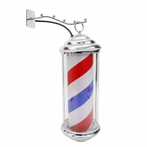 Barber Shop Kadeřnictví Sign Post White Bule LED otočný přívěsek