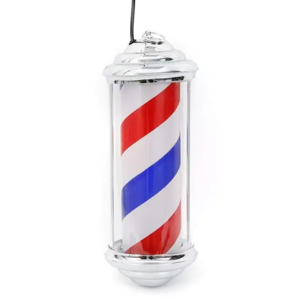 Barber Shop Kadeřnictví Sign Post White Bule LED otočný přívěsek