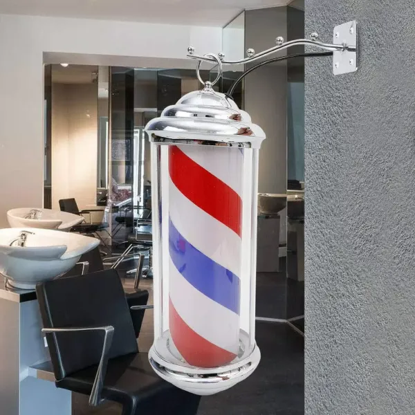 Barber Shop Kadeřnictví Sign Post White Bule LED otočný přívěsek Barber Shop Kadeřnictví Sign Post White Bule LED otočný přívěsek