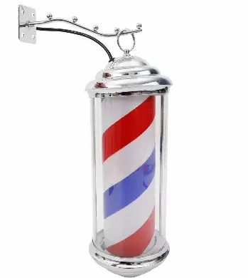 Barber Shop Kadeřnictví Sign Post White Bule LED otočný přívěsek