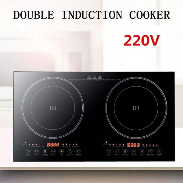 2 x 2200W varné zóny Dvojitá indukční varná deska Elektrická dvojitá indukční varná deska se 2 hořáky Perfektní pro kempování Společenské vaření v kuchyni