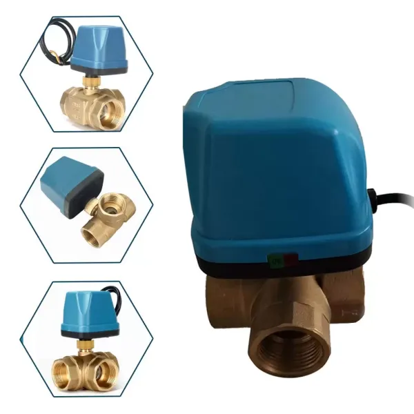 Připojení ventilu DN32 G1-1/4 6W elektrický kuličkový mosazný 3-cestný zónový ventil Připojení ventilu DN32 G1-1/4 6W elektrický kuličkový mosazný 3-cestný zónový ventil