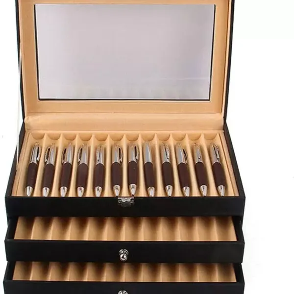 24/36 slotů Kožený držák na plnící pero s průhledným krytem Organizér na pera Sběratelská schránka