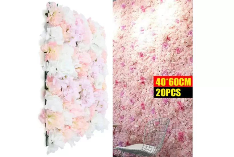 20ks umělých hedvábných květinových nástěnných panelů pro výzdobu svatební cesty, 40x60cm