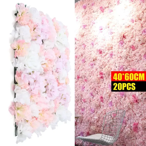 20ks umělých hedvábných květinových nástěnných panelů pro výzdobu svatební cesty, 40x60cm 20ks umělých hedvábných květinových nástěnných panelů pro výzdobu svatební cesty, 40x60cm