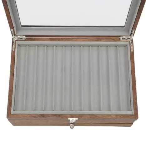Úložný box na tužky s vitrínou, 3 vrstvy tužek, dřevěná vitrína 31 x 21 x 12,5 cm (ořech)