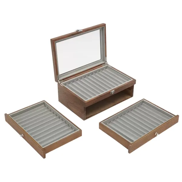 Úložný box na tužky s vitrínou, 3 vrstvy tužek, dřevěná vitrína 31 x 21 x 12,5 cm (ořech) Úložný box na tužky s vitrínou, 3 vrstvy tužek, dřevěná vitrína 31 x 21 x 12,5 cm (ořech)