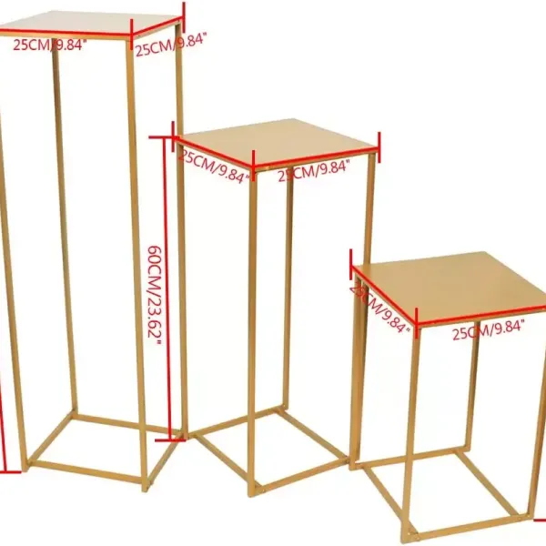 Sada 3 geometrických vyjímatelných zlatých kovových váz pro svatební výzdobu