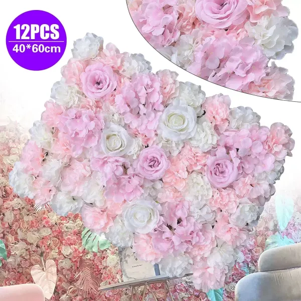 12x40x60cm Umělá růže květinová stěna Svatební dekorace Pouliční pozadí Hedvábná květinová stěna
