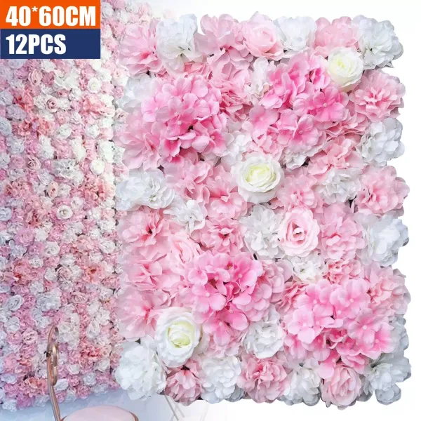 12x40x60cm Umělá růže květinová stěna Svatební dekorace Pouliční pozadí Hedvábná květinová stěna