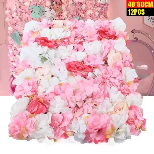 12 ks Nástěnný panel s květinami z umělého hedvábí Místo konání svatebního focení Růžová stěna Svatba Umělé květiny 40 x 60 cm na svatbu Děvče Pokoj Home Decor