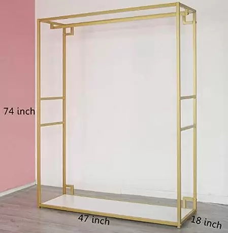 Zlatý věšák na kabáty s policí 120 x 45 x 188 cm Kovový věšák na svatební šaty Stojan na boty