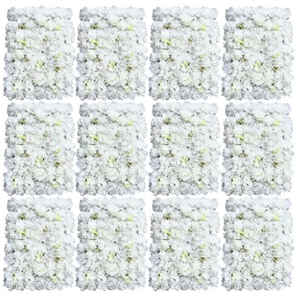 12 balení Umělé růžové květinové stěny 40x60cm Svatební dekorace Baby Shower Party Dekor Bílá