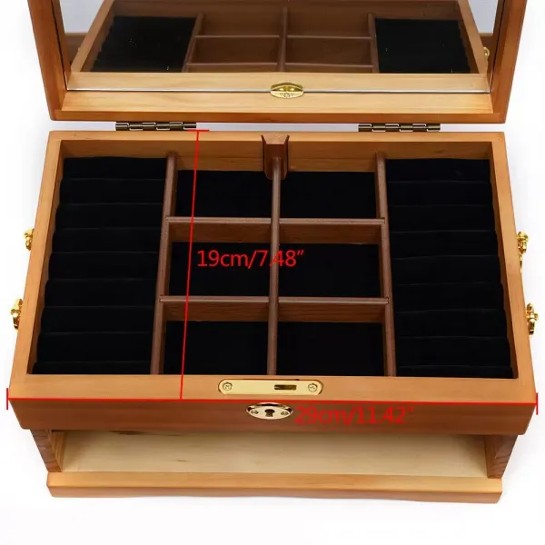3patrová dřevěná šperkovnice se zrcadlovým zámkem a 3 zásuvkami hnědá 29 x 19 x 17 cm 3patrová dřevěná šperkovnice se zrcadlovým zámkem a 3 zásuvkami hnědá 29 x 19 x 17 cm