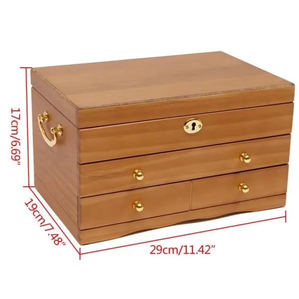 3patrová dřevěná šperkovnice se zrcadlovým zámkem a 3 zásuvkami hnědá 29 x 19 x 17 cm 3patrová dřevěná šperkovnice se zrcadlovým zámkem a 3 zásuvkami hnědá 29 x 19 x 17 cm