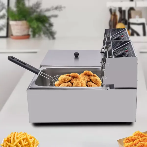 Elektrická fritéza 12L nerezová dvojitá fritéza se 2 košíky a víkem na hranolky, kuře, restauraci, domácnost Elektrická fritéza 12L nerezová dvojitá fritéza se 2 košíky a víkem na hranolky, kuře, restauraci, domácnost