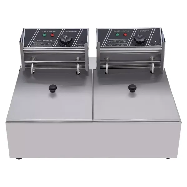 Elektrická fritéza 12L nerezová dvojitá fritéza se 2 košíky a víkem na hranolky, kuře, restauraci, domácnost Elektrická fritéza 12L nerezová dvojitá fritéza se 2 košíky a víkem na hranolky, kuře, restauraci, domácnost