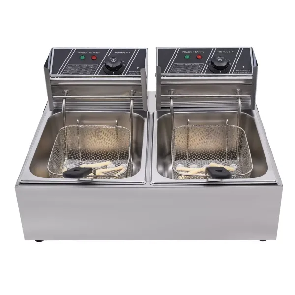 Elektrická fritéza 12L nerezová dvojitá fritéza se 2 košíky a víkem na hranolky, kuře, restauraci, domácnost Elektrická fritéza 12L nerezová dvojitá fritéza se 2 košíky a víkem na hranolky, kuře, restauraci, domácnost