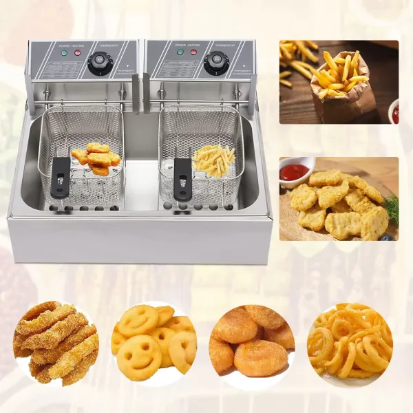 Fritézy 12 L 2500 W na hranolky kuře restaurace domácí kuchyně vaření nerezová dvojitá fritéza